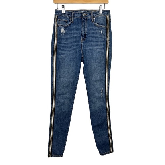 Wild Fable Size 8/29 Medium Wash Distressed Side Striped High Rise Skinny Jeans - Picture 1 of 9